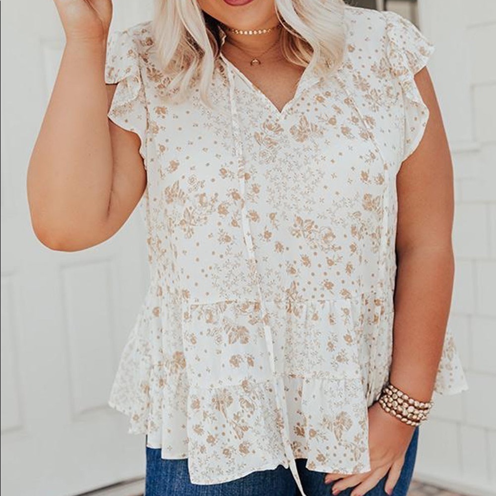 Floral Print Blouse Satin Feel Babydoll Style NEW